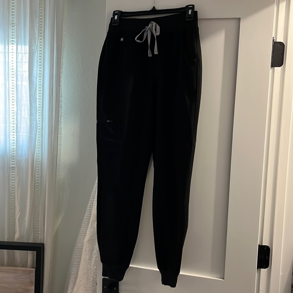 Figs Black Jogger Scrub Pants with Gray Drawstring